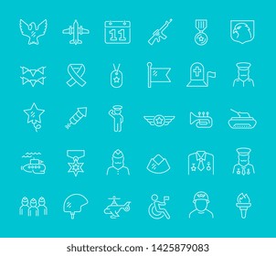 Set of vector line icons of veterans day for modern concepts, web and apps.