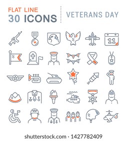 Set of vector line icons of veterans day for modern concepts, web and apps.