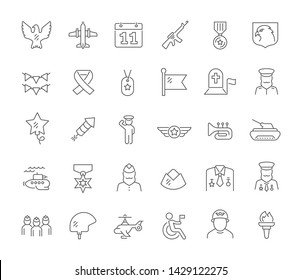 Set of vector line icons of veterans day for modern concepts, web and apps. Set of vector line icons of veterans day for modern concepts, web and apps.