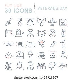 Set of vector line icons of veterans day for modern concepts, web and apps.