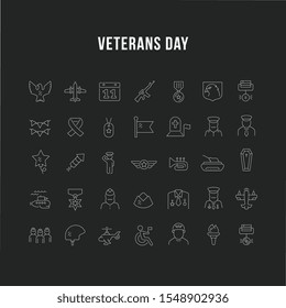 Set of vector line icons of veterans day for modern concepts, web and apps.