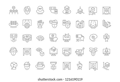 Set of vector line icons of virtual reality for modern concepts, web and apps.