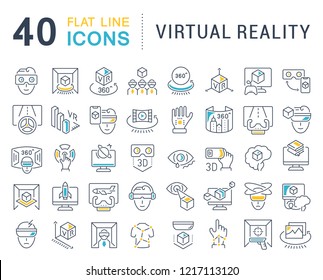 Set of vector line icons of virtual reality for modern concepts, web and apps.