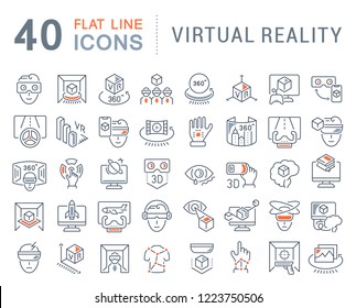 Set of vector line icons of virtual reality for modern concepts, web and apps.