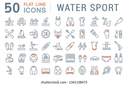 Set of vector line icons of water sport for modern concepts, web and apps. 