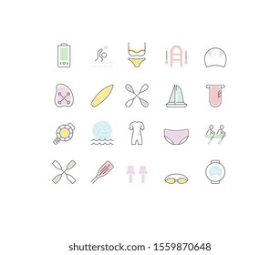 Set of vector line icons of water sport for modern concepts, web and apps. 