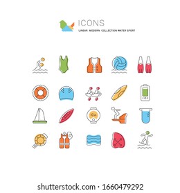 Set of vector line icons of water sport for modern concepts, web and apps. 