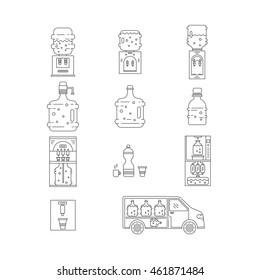 Set of  vector  line icons for water delivery business. Design elements for business, website, mobile and app. 