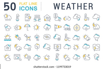 Set of vector line icons of weather for modern concepts, web and apps.