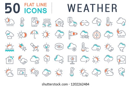 Set of vector line icons of weather for modern concepts, web and apps.