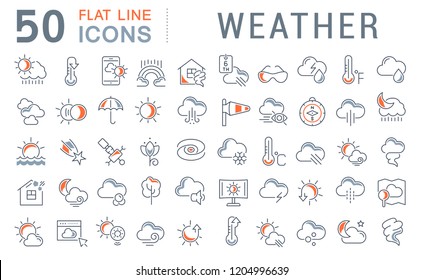 Set of vector line icons of weather for modern concepts, web and apps.