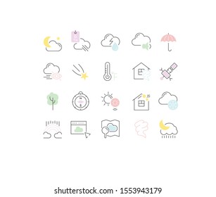 Set of vector line icons of weather for modern concepts, web and apps.