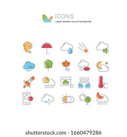 Set of vector line icons of weather for modern concepts, web and apps.