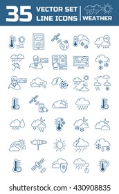 Set vector line icons weather in flat design with elements for mobile concepts and web apps. Collection modern infographic logo and pictogram.