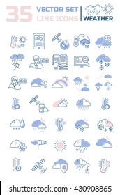Set vector line icons weather in flat design with elements for mobile concepts and web apps. Collection modern infographic logo and pictogram.