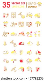 Set vector line icons weather in flat design with elements for mobile concepts and web apps. Collection modern infographic logo and pictogram.