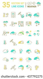 Set vector line icons weather in flat design with elements for mobile concepts and web apps. Collection modern infographic logo and pictogram.