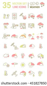 Set vector line icons weather in flat design with elements for mobile concepts and web apps. Collection modern infographic logo and pictogram.
