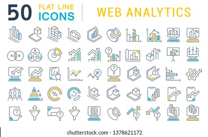 Set of vector line icons of web analytics for modern concepts, web and apps.