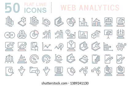 Set of vector line icons of web analytics for modern concepts, web and apps.