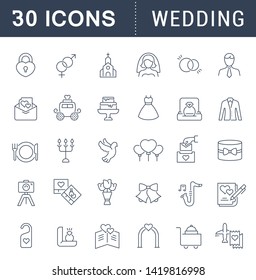 Set of vector line icons of wedding for modern concepts, web and apps.