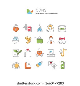 Set of vector line icons of wedding for modern concepts, web and apps.