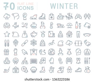 Set of vector line icons of winter for modern concepts, web and apps. 