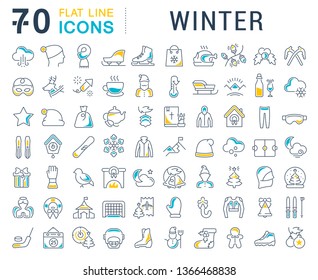 Set of vector line icons of winter for modern concepts, web and apps. 