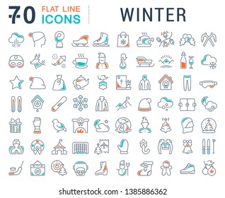 Set of vector line icons of winter for modern concepts, web and apps. 