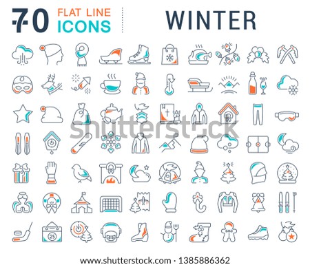 Set of vector line icons of winter for modern concepts, web and apps. 