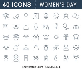 Set of vector line icons of women's day for modern concepts, web and apps. 