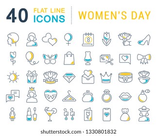 Set of vector line icons of women's day for modern concepts, web and apps. 