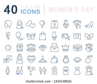 Set of vector line icons of women's day for modern concepts, web and apps. 