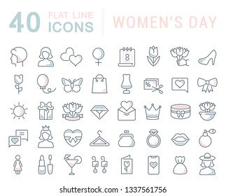 Set of vector line icons of women's day for modern concepts, web and apps. 