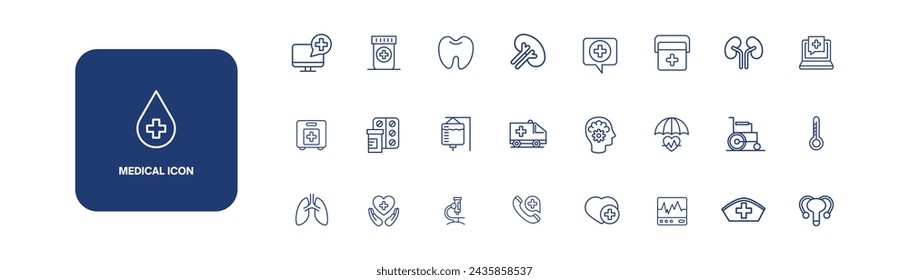 Set vector line Medical icons, sign and symbols in flat design medicine and health with elements for mobile concepts and web apps. Collection modern Medical icon