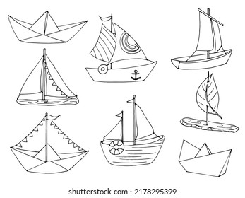 set vector line ships, coloring page