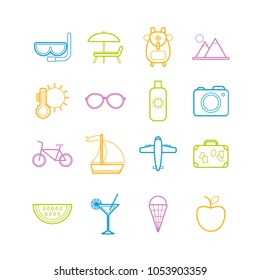 Set of vector line summer icons for web design