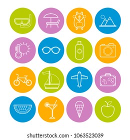 Set of vector line summer icons for web design