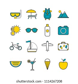 Set of vector line summer icons for web design