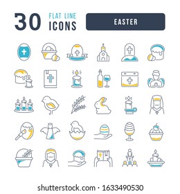 Set vector line thin icons of easter in linear design for mobile concepts and web apps. Collection modern infographic pictogram and signs.