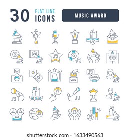 Set vector line thin icons of music award in linear design for mobile concepts and web apps. Collection modern infographic pictogram and signs.