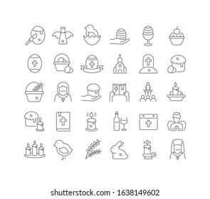 Set vector line thin icons of easter in linear design for mobile concepts and web apps. Collection modern infographic pictogram and signs.