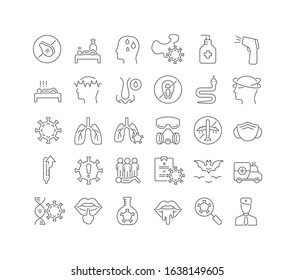 Set vector line thin icons of coronavirus in linear design for mobile concepts and web apps. Collection modern infographic pictogram and signs.