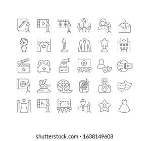 Set vector line thin icons of film award in linear design for mobile concepts and web apps. Collection modern infographic pictogram and signs.