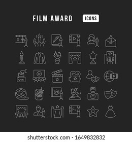 Set vector line thin icons of film award in linear design for mobile concepts and web apps. Collection modern infographic pictogram and signs.