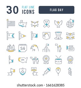 Set vector line thin icons of flag day in linear design for mobile concepts and web apps. Collection modern infographic pictogram and signs.