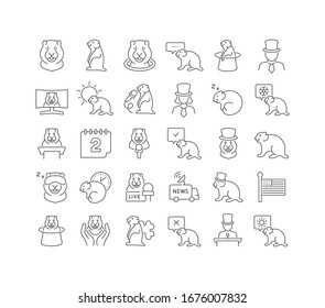 Set vector line thin icons of groundhog day in linear design for mobile concepts and web apps. Collection modern infographic pictogram and signs.