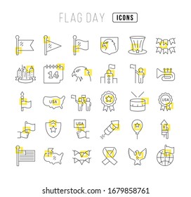 Set vector line thin icons of flag day in linear design for mobile concepts and web apps. Collection modern infographic pictogram and signs.