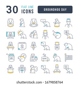 Set vector line thin icons of groundhog day in linear design for mobile concepts and web apps. Collection modern infographic pictogram and signs.