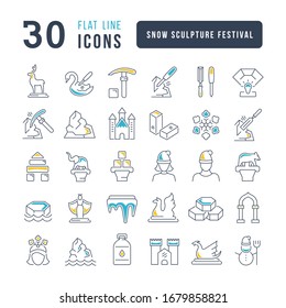 Set vector line thin icons of snow sculpture festival in linear design for mobile concepts and web apps. Collection modern infographic pictogram and signs.